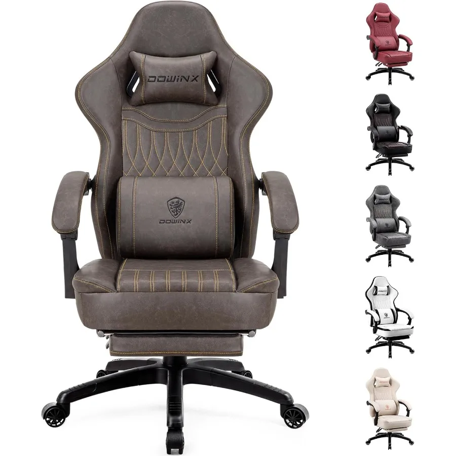 Massage - เก้าอี้เกมมิ่งสำหรับผู้ใหญ่และวัยรุ่น: หนัง PU ระบายอากาศได้ดี สีน้ำตาล พร้อมที่พักเท้า