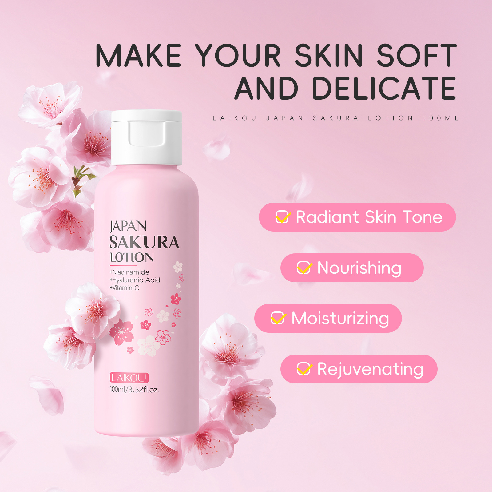 โลชั่นซากุระ LAIKOU 100 มล. ไน - Niacinamide Pore Shrinking Essence บทวิจารณ์และราคา