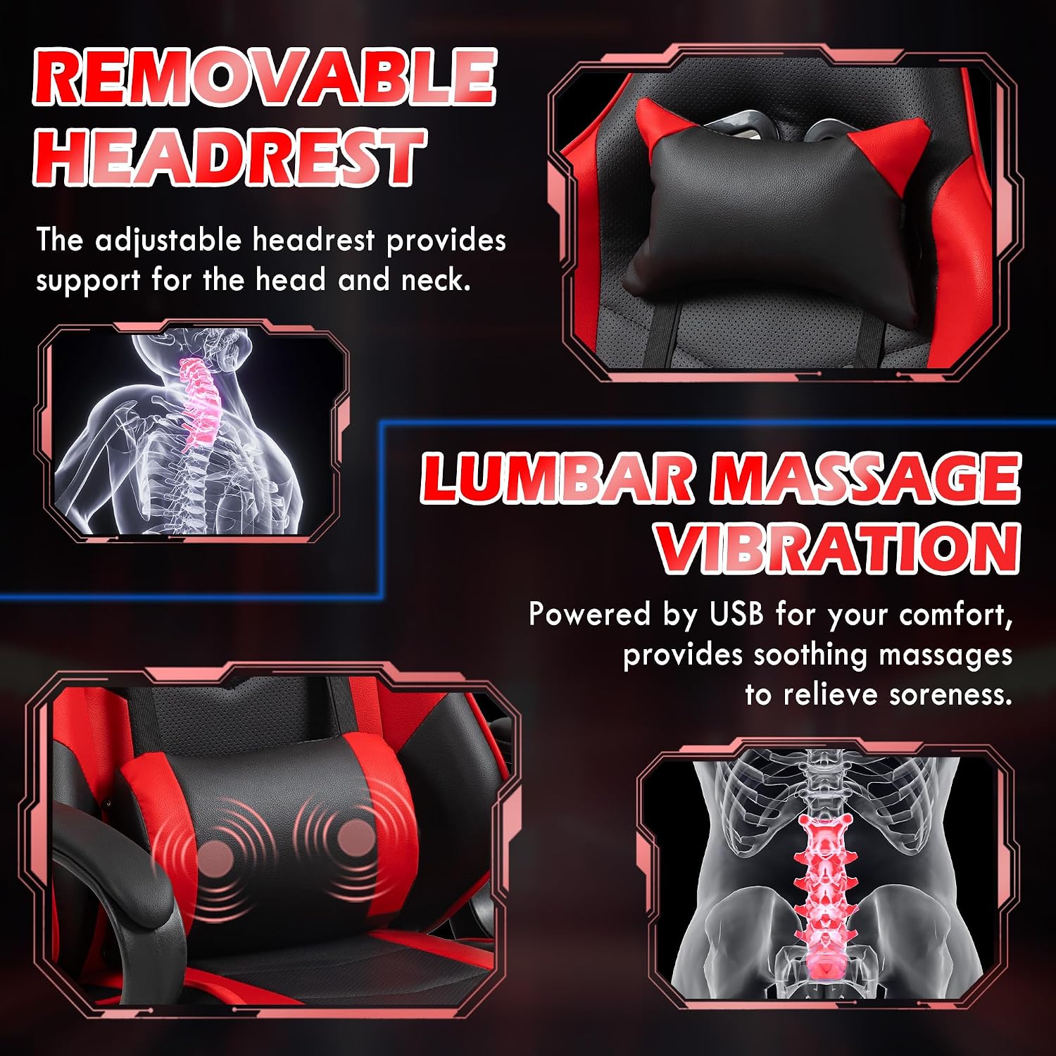 เก้าอี้เกมมิ่งสีแดง ออกแบบตามห - Massage บทวิจารณ์และราคา